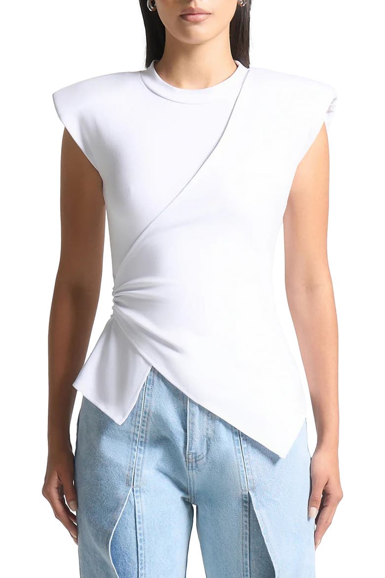 Wide Shoulder Ruched Waist Top, Alternate, color, White