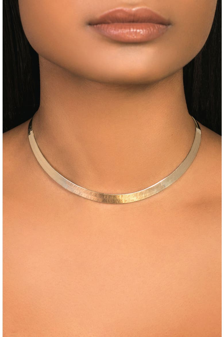 Jewelry Casino Herringbone Choker Necklace, Alternate, color, YELLOW GOLD