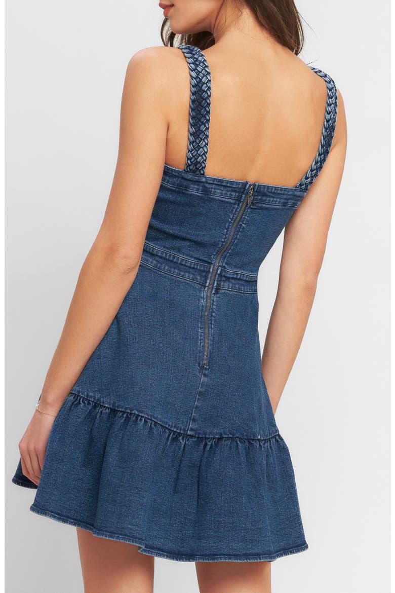 Fit & Flare Denim Minidress, Alternate, color, MEDIUM INDIGO