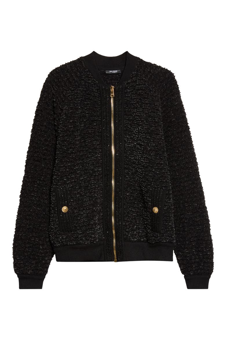 Fluffy Wool & Cotton Blend Tweed Jacket, Main, color, 0PA BLACK