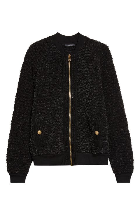 Fluffy Wool & Cotton Blend Tweed Jacket