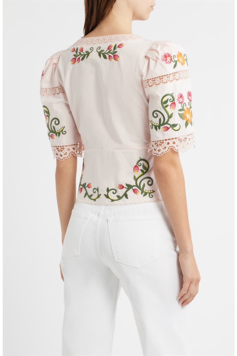 Floral Embroidered Cotton Top, Alternate, color, IVORY/ PINK