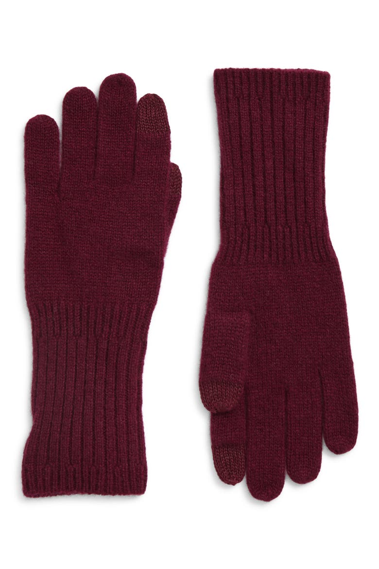 Cashmere Tech Gloves, Main, color, BURGUNDY FIELD