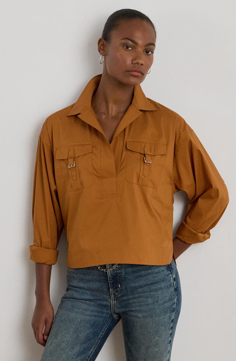 Lauren Ralph Lauren Silky Stretch Cotton Utility Shirt, Alternate, color, Cinnamon Bark