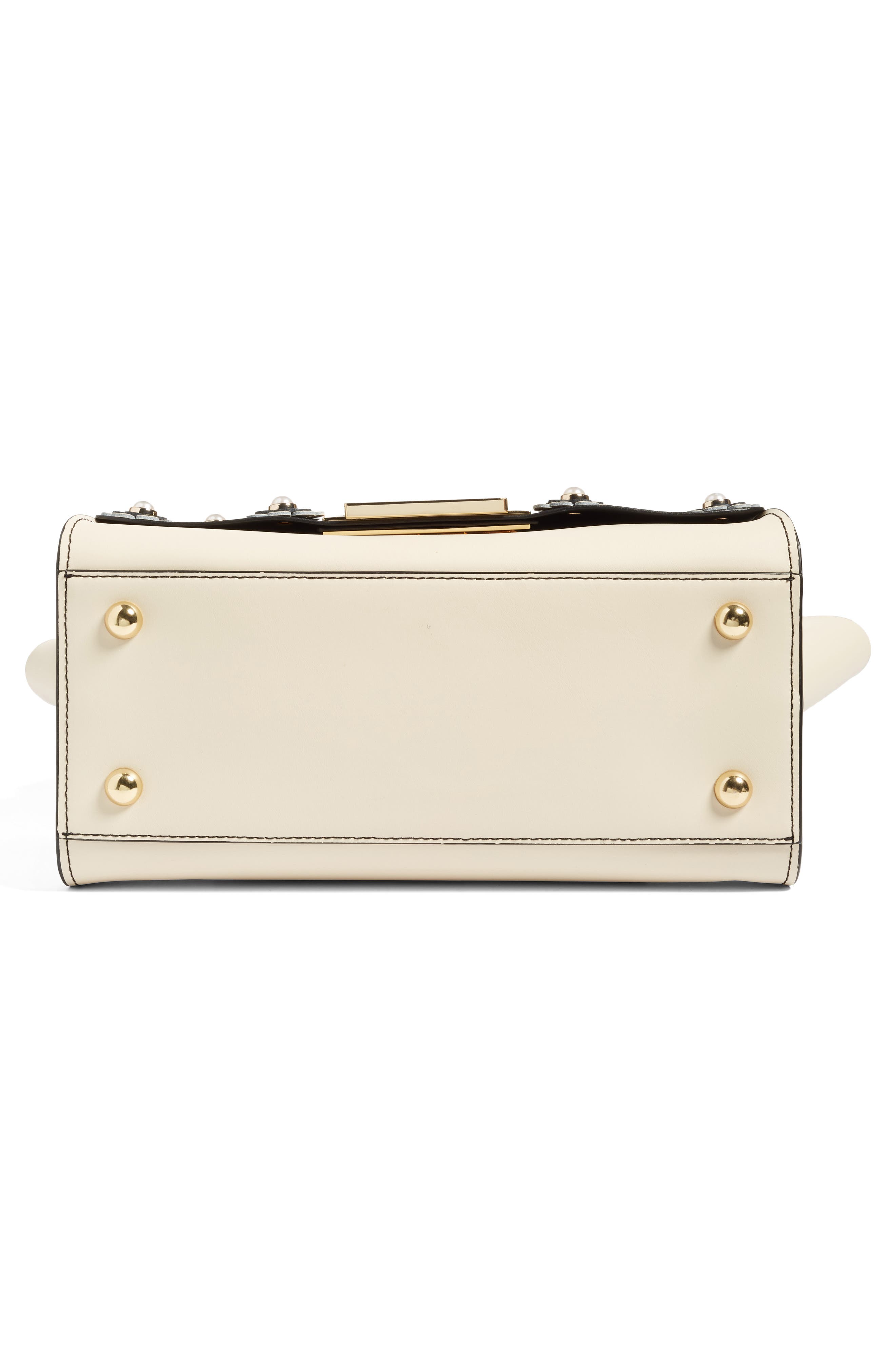 Eartha Embellished Leather Top Handle Satchel, Alternate, color, BLACK/ WHITE FLORAL APP