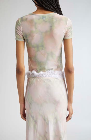 Serpentine Short Sleeve Ruched Mesh Top