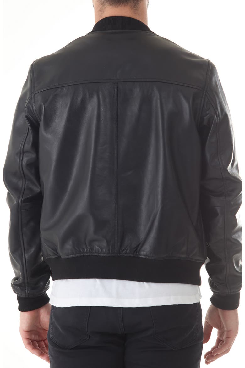 Lambskin Leather Baseball Jacket, Alternate, color, BLACK