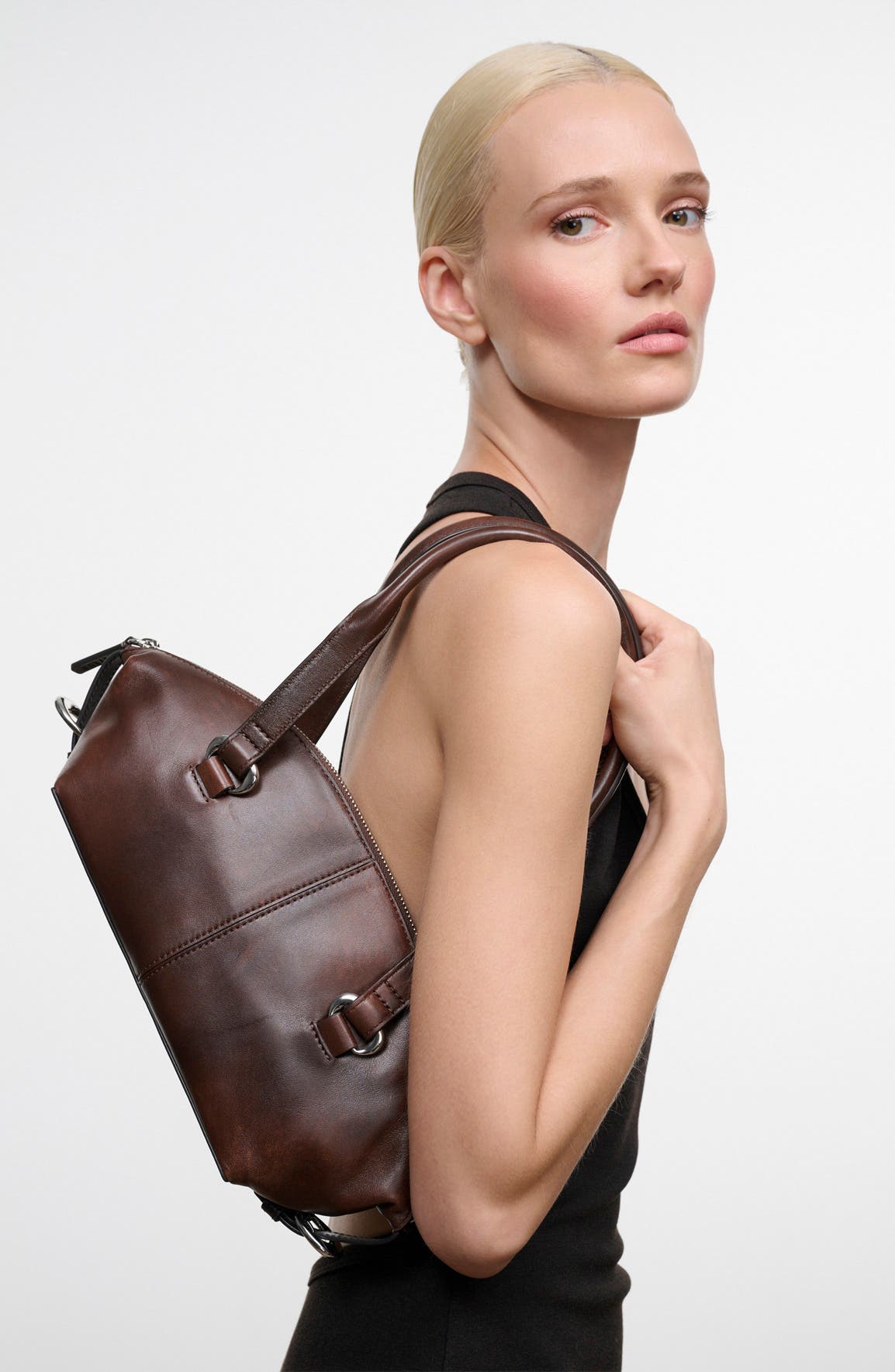 Hester Mini Leather Shoulder Bag, Alternate, color, ESPRESSO DISTRESSED
