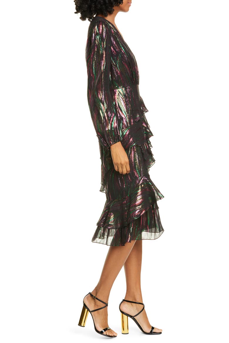 Alya Metallic Silk Blend Long Sleeve Dress, Alternate, color, 792-BLACK RAINBOW