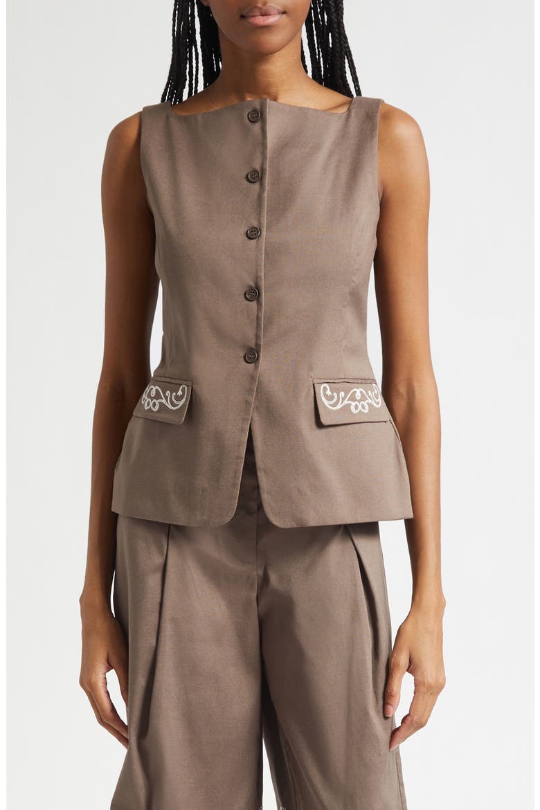 Embroidered Detail Canvas Vest (Women) | Nordstrom