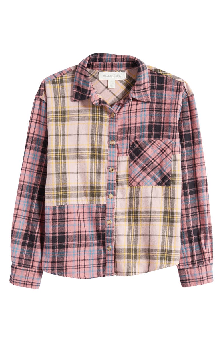 Treasure & Bond Kids' Colorblock Cotton Flannel Shirt, Main, color,