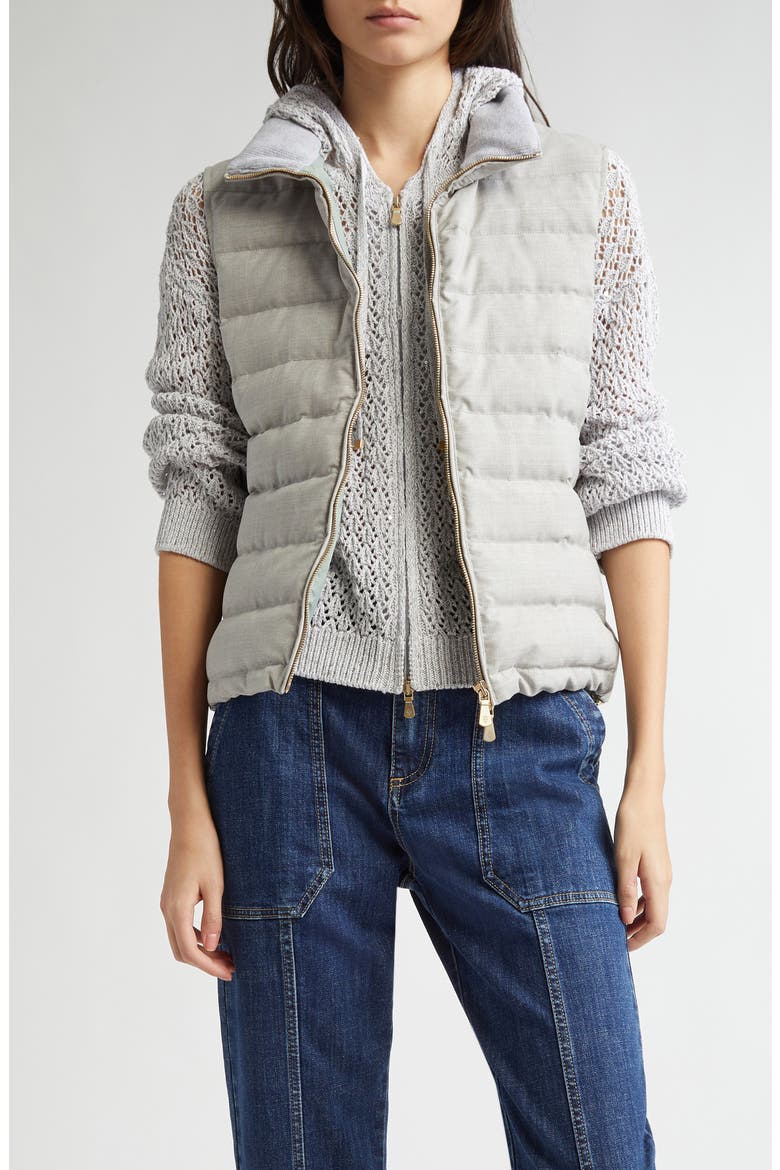 Wool Blend Down Puffer Vest, Main, color, LIGHT MELANGE GREY