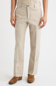 Berle Flat Front Cotton & Linen Straight Leg Pants