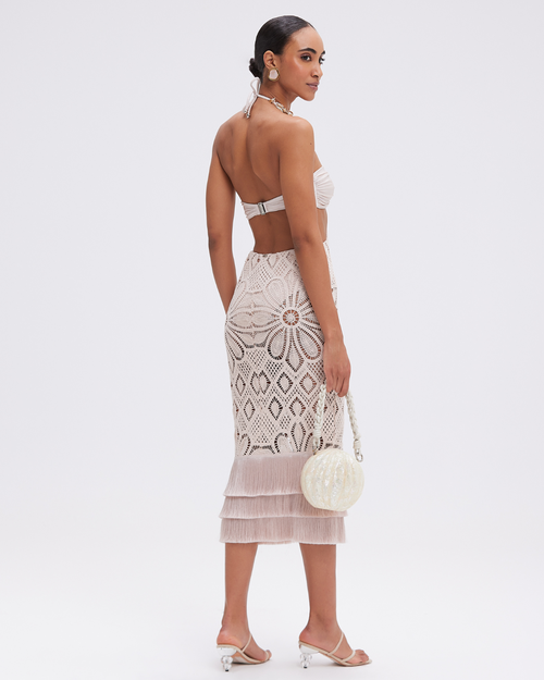 Patbo Flower Crochet Embroidered Midi Dress In Beige