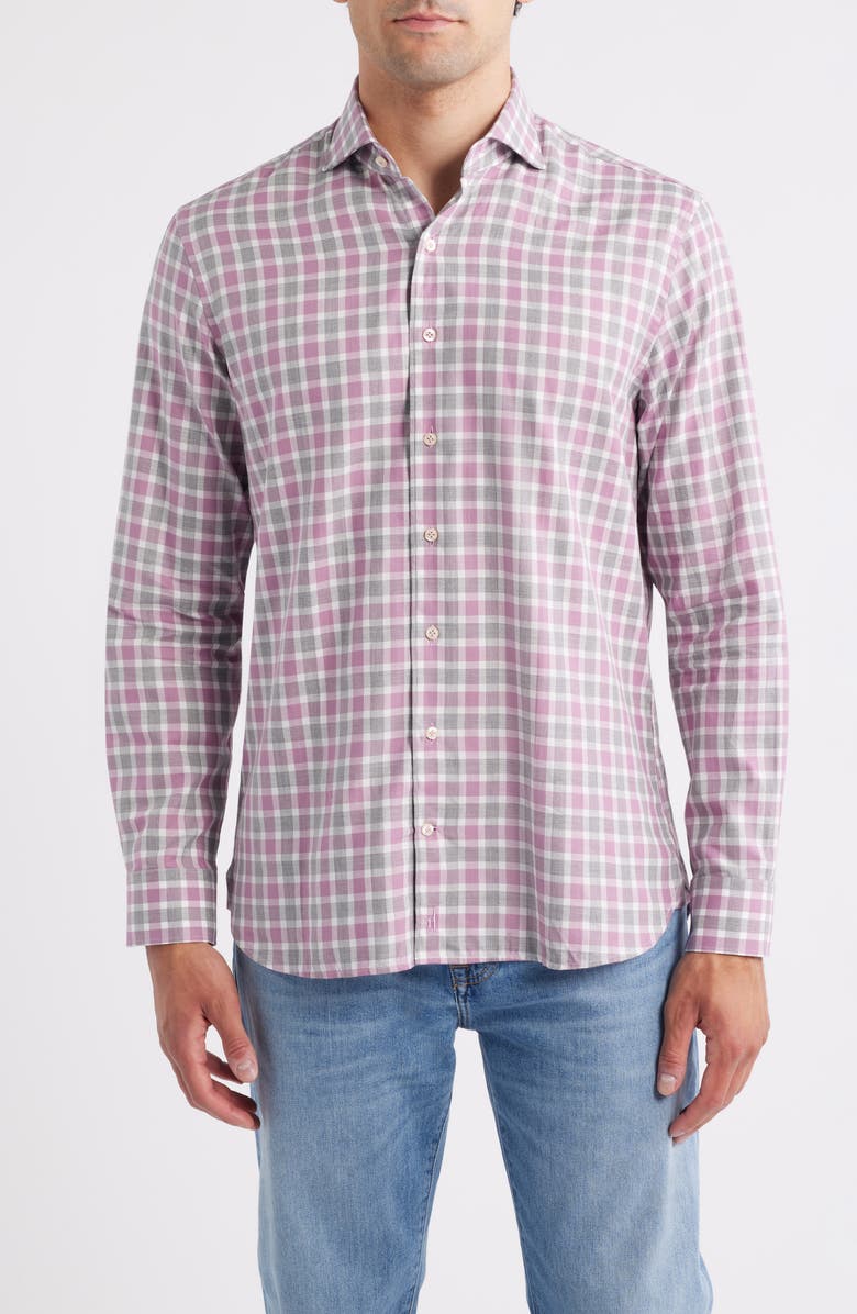 johnnie-O Peirce Check Cotton Button-Up Shirt, Main, color, Petal