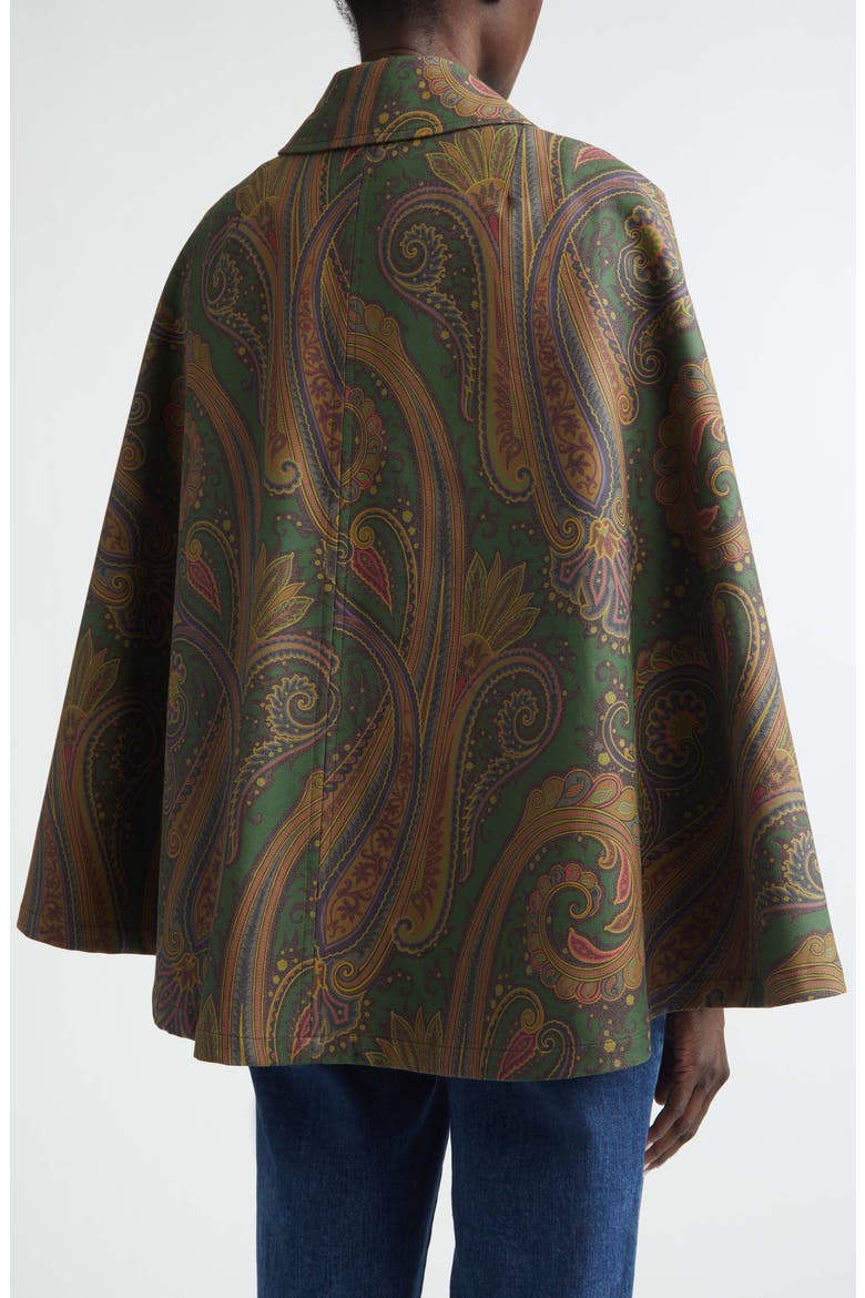 Belted Paisley Gabardine Cape, Alternate, color, GREEN
