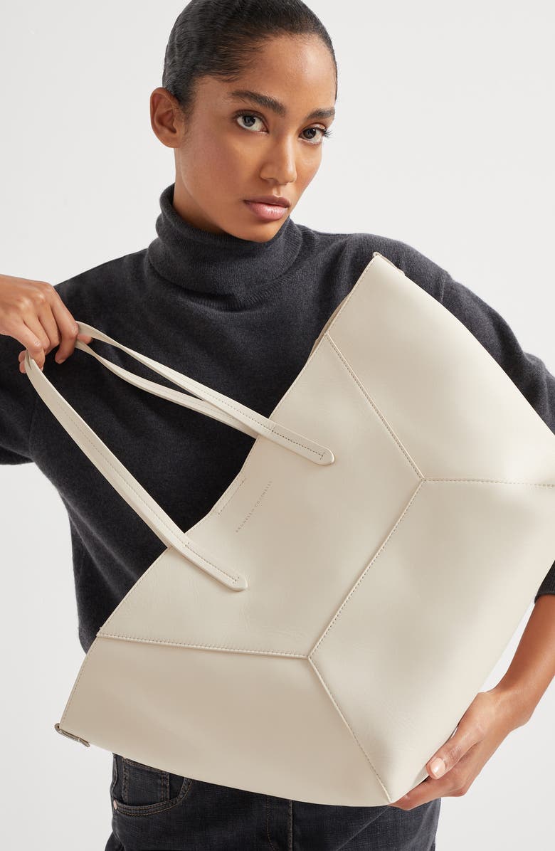 Brunello Cucinelli Calfskin BC Duo bag, Alternate, color, Ivory