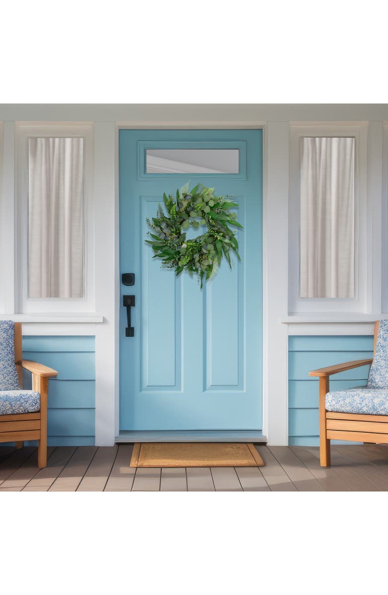 Northlight Eucalyptus and Fern Mixed Foliage Artificial Spring Wreath - 24", Alternate, color, Green