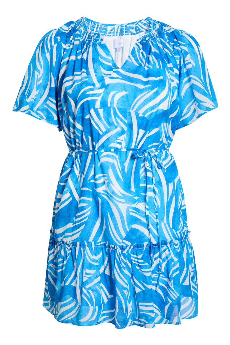 Canton Tropics Clarion Ruffle Cotton Minidress, Alternate, color, WHITE/ BLUE MULTI