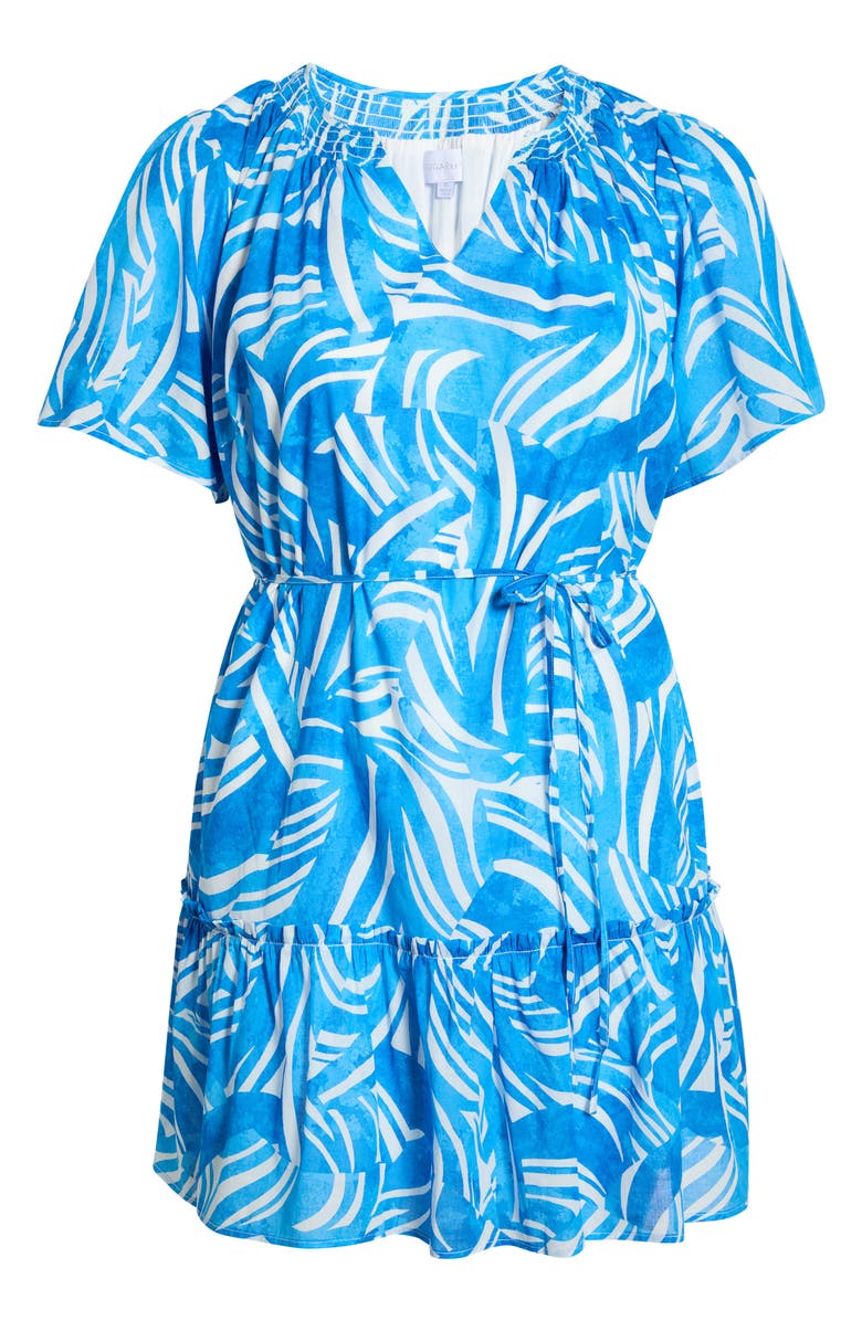 SUGARLIPS Canton Tropics Clarion Ruffle Cotton Minidress, Alternate, color, White/ Blue Multi