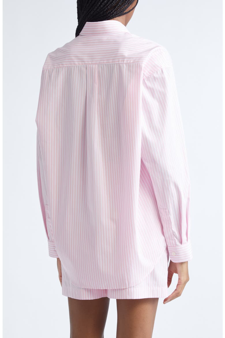 Eden Script Stripe Cotton Button-Up Shirt, Alternate, color, PINK/ WHITE THIN STRIPE