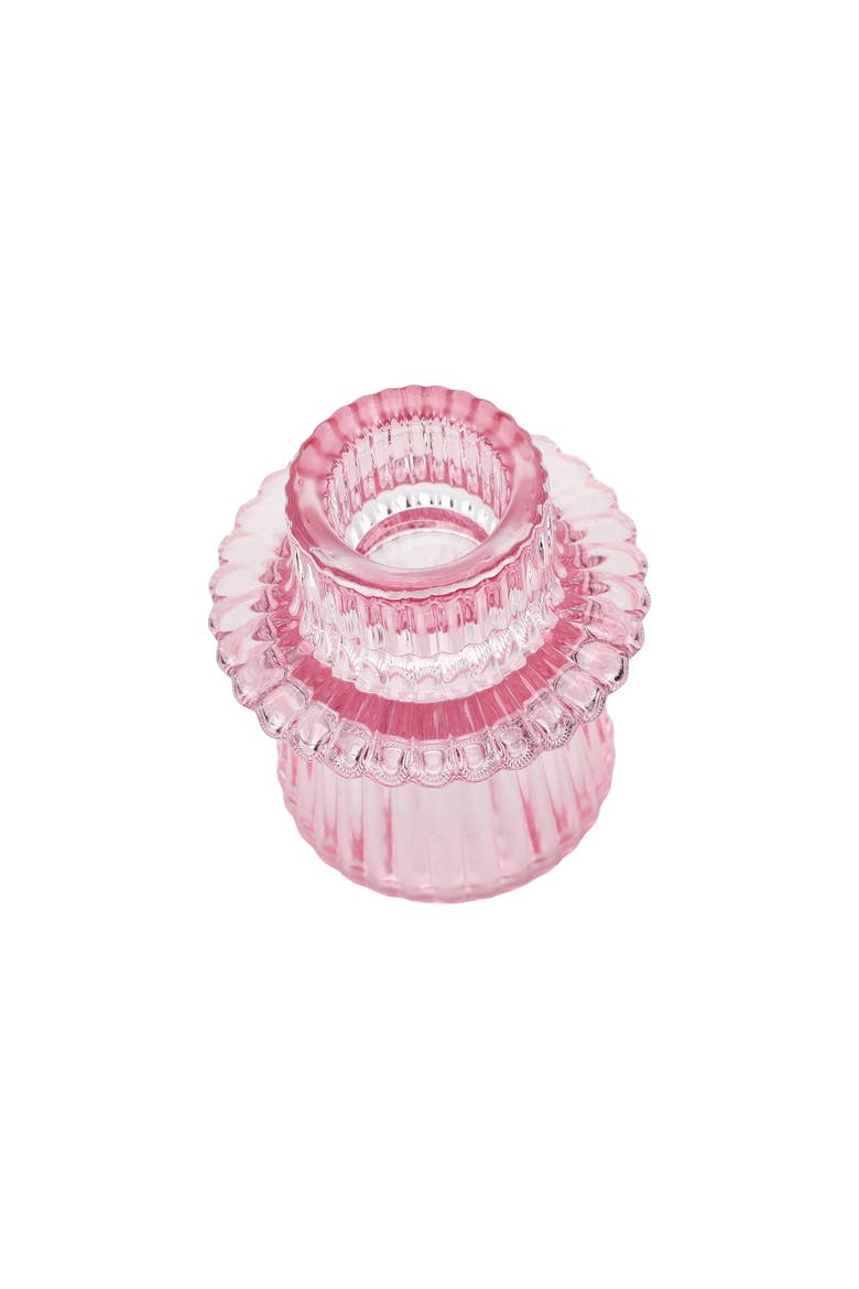 Pink Ribbed Glass Candle Holders Set of 5 - Blush Pedestal Taper Candle Holders for Birthday, Bridal, and Party Tablescape Décor, Alternate, color, Pink
