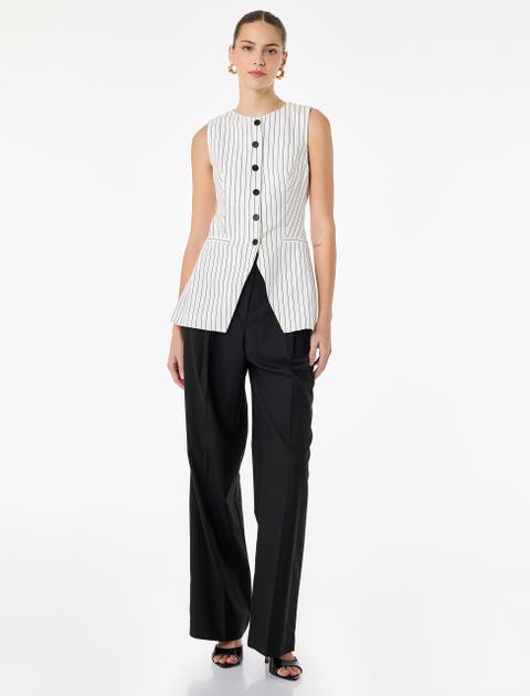 Button Detail Sleeveless Striped Vest