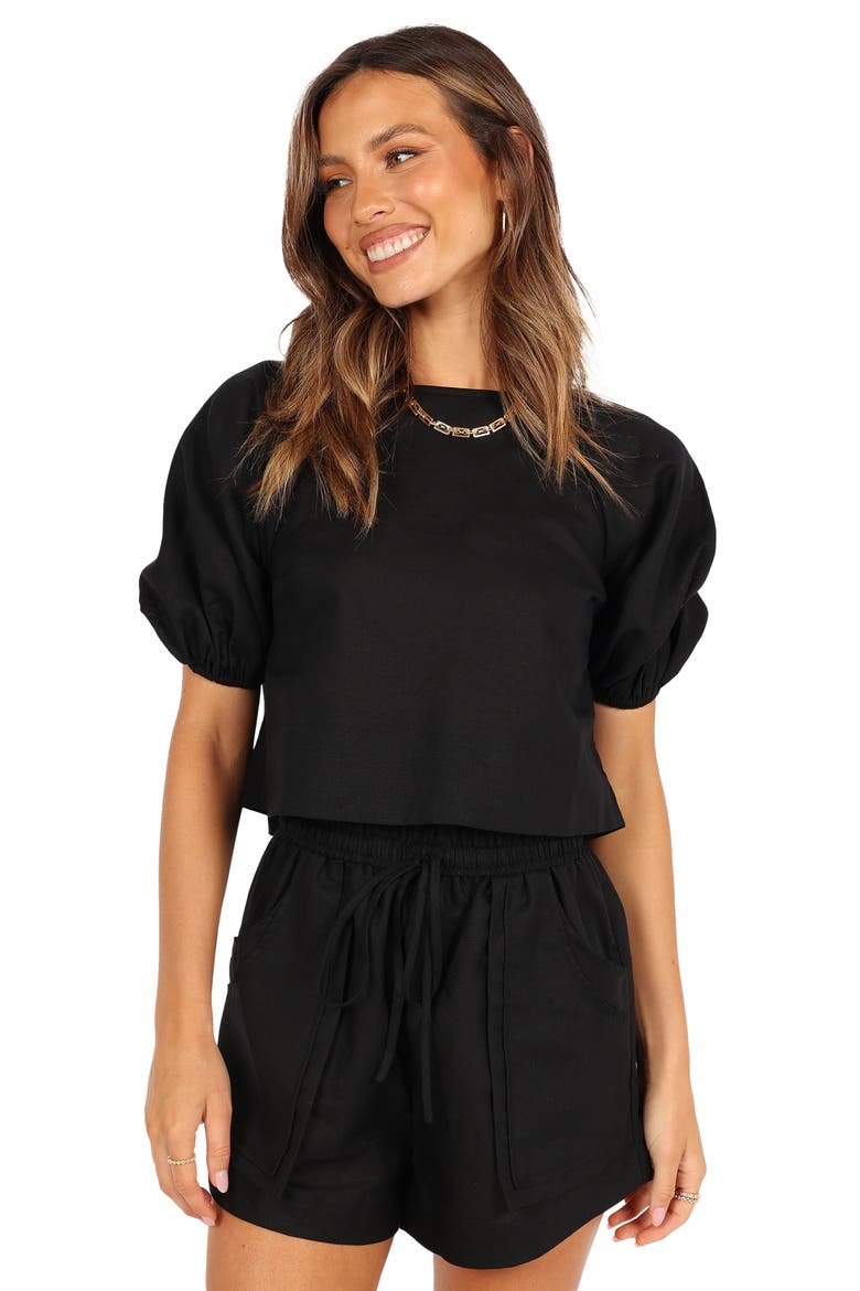 Chelsey Linen Blend Shirt & Shorts Set, Alternate, color, BLACK