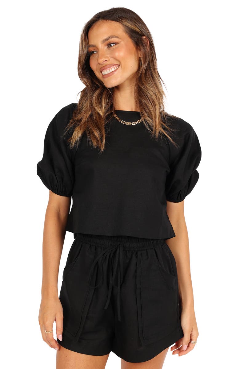 Petal & Pup Chelsey Linen Blend Shirt & Shorts Set, Alternate, color, Black