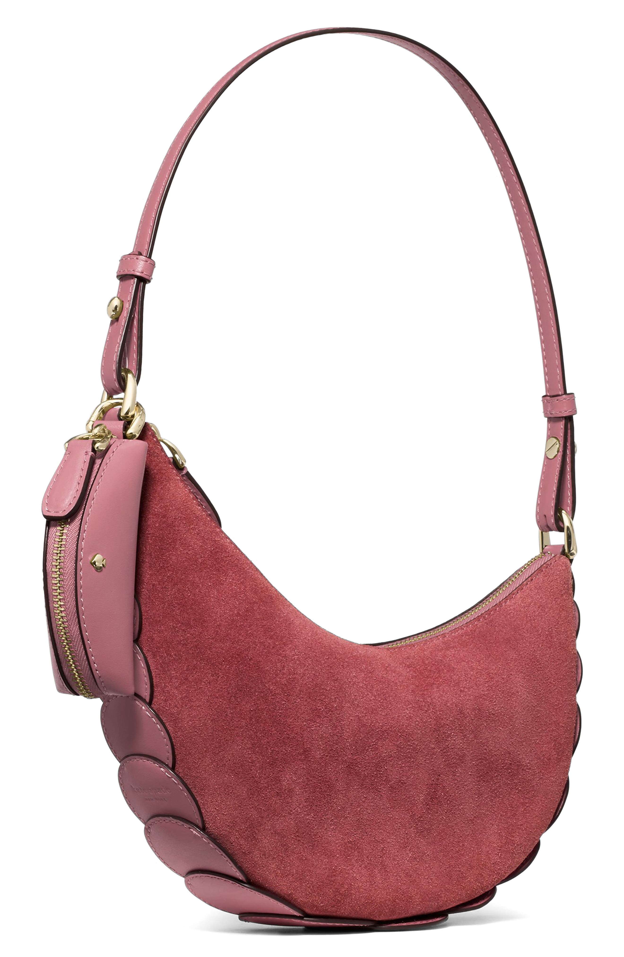 Duo Dot Gusset Suede Mini Shoulder Bag, Alternate, color, POMEGRANATE.