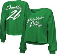 Majestic Threads Women's Majestic Threads Saquon Barkley Kelly Green Philadelphia Eagles Name & Number Off-Shoulder Script Cropped Long Sleeve V-Neck T-Shirt