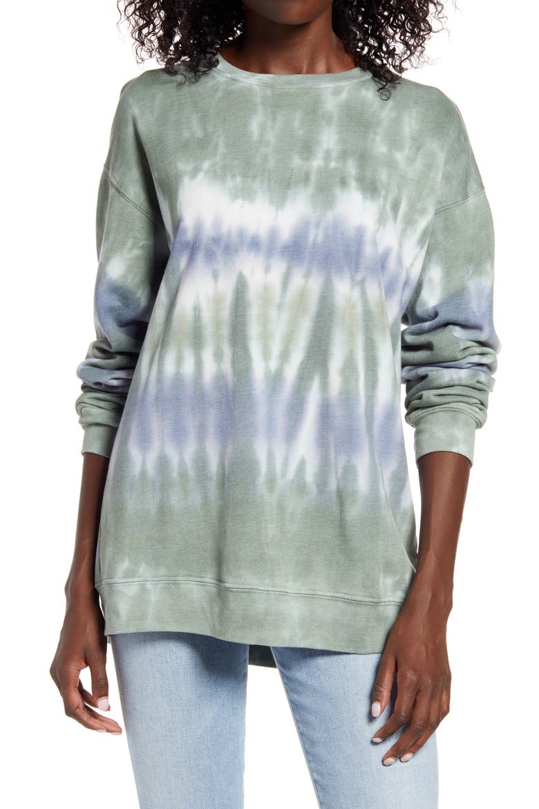 Tie Dye Cotton Blend Sweatshirt, Main, color, OLIVE- GREY COMBO