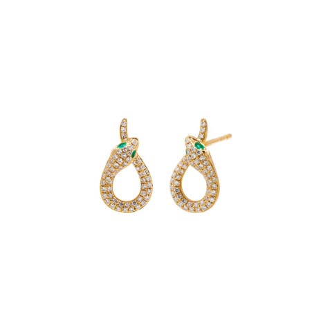 Diamond Pave Looped Snake Stud Earring 14K