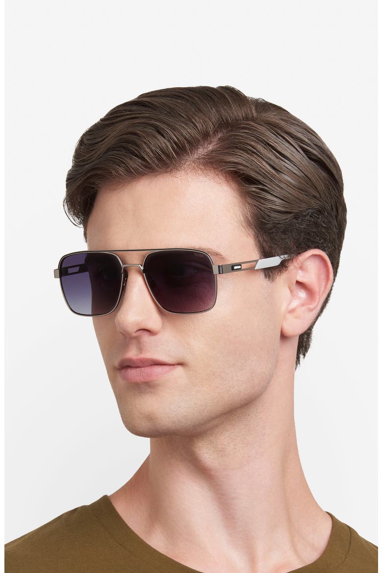 57mm Square Sunglasses, Alternate, color, MATTE RUTHENIUM/ DARK GREY SF