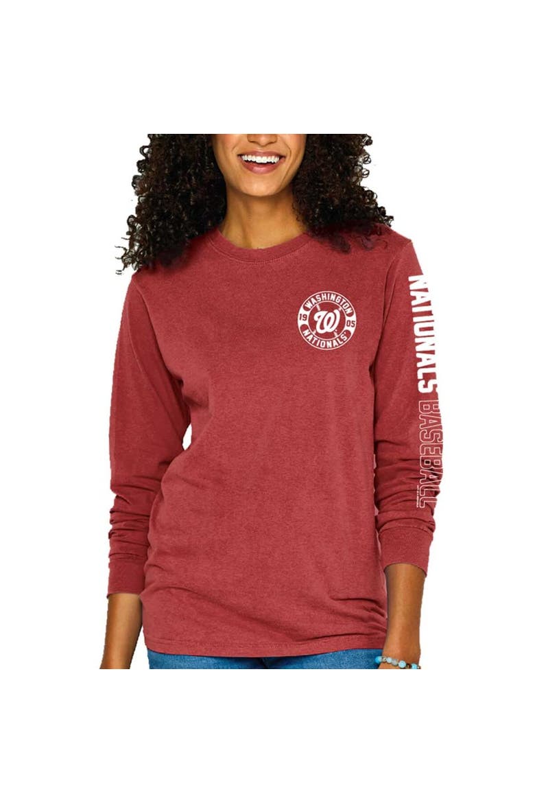 Women's Soft as a Grape Red Washington Nationals Pigment-Dyed Long Sleeve T-Shirt, Main, color, Red