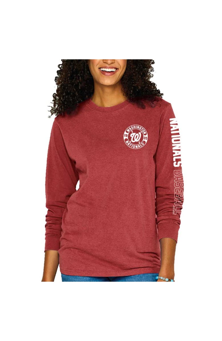 SOFT AS A GRAPE Women's Soft as a Grape Red Washington Nationals Pigment-Dyed Long Sleeve T-Shirt, Main, color, Red
