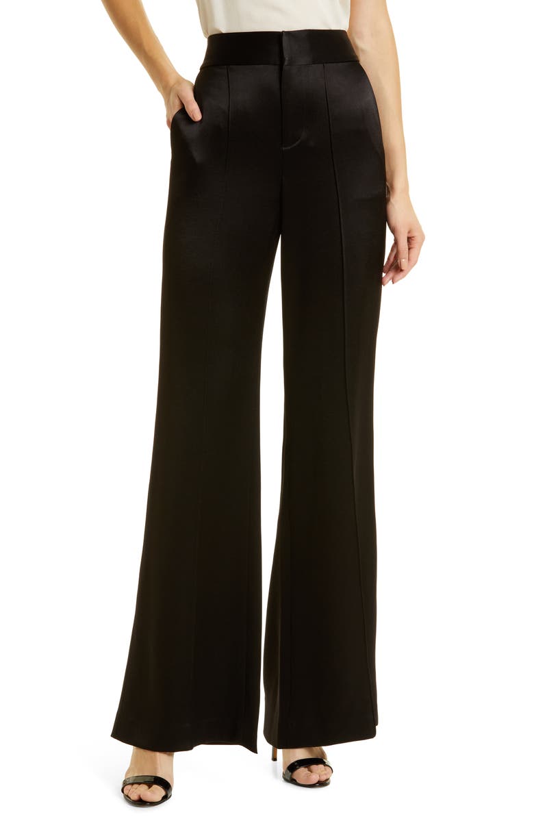 Alice + Olivia Dylan Wide Leg Satin Trousers, Main, color, 