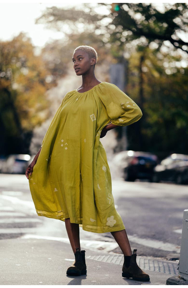 World of Crow Ochre Scoop Neck Gathered Dress, Alternate, color, 