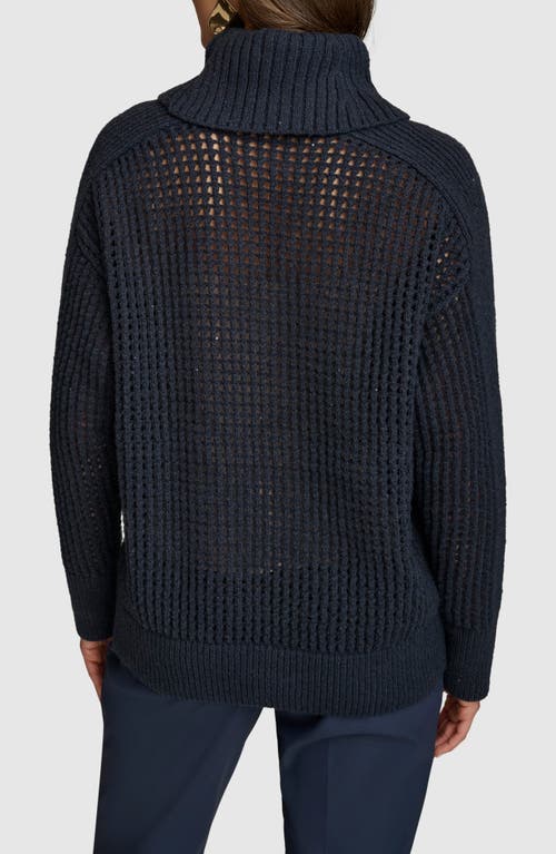 Donna Karan New York Sequin Open Knit Turtleneck Sweater In Nightfall