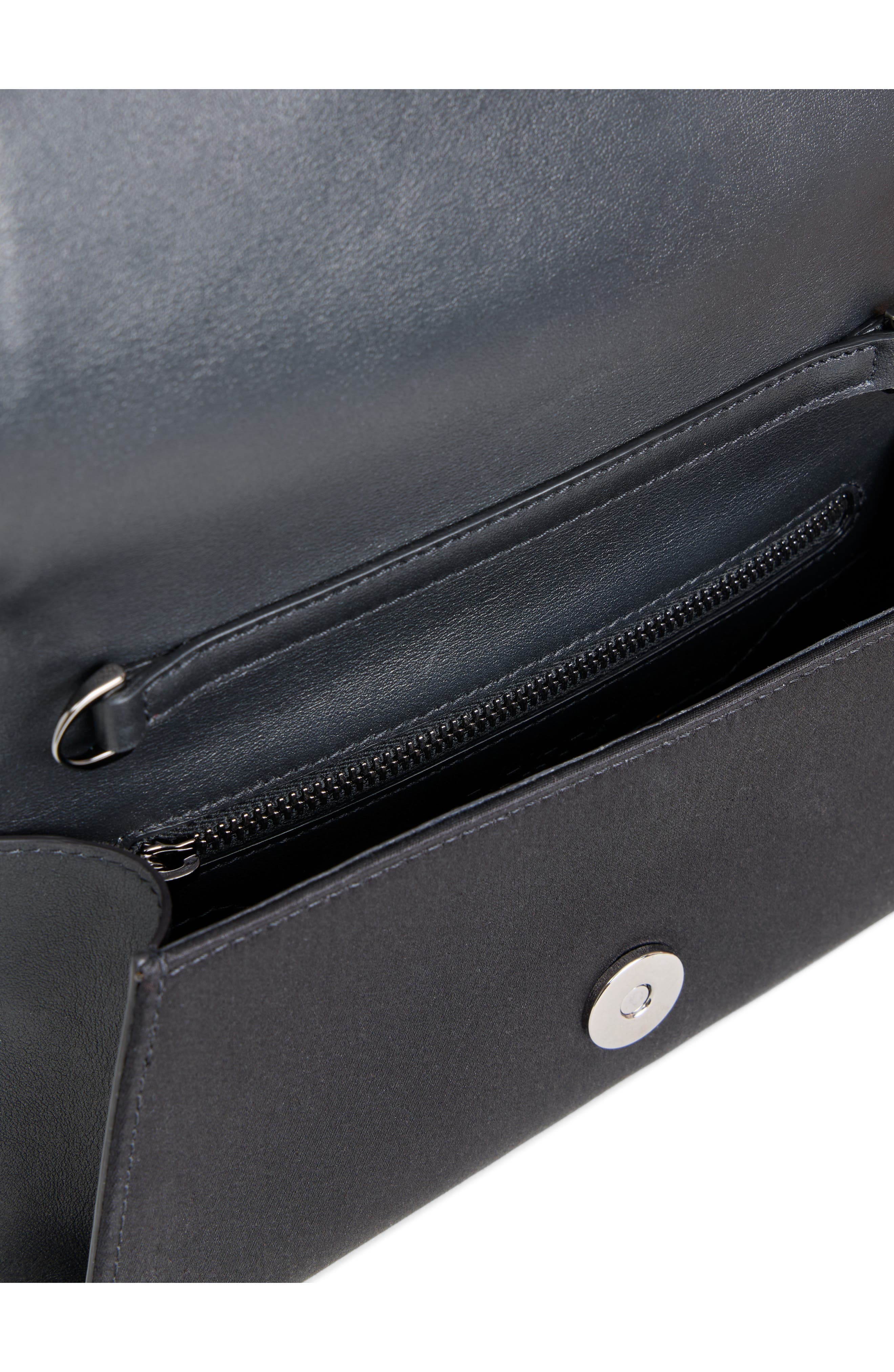 Akris Anouk Crystal Embellished Silk & Leather Clutch, Alternate, color, Black