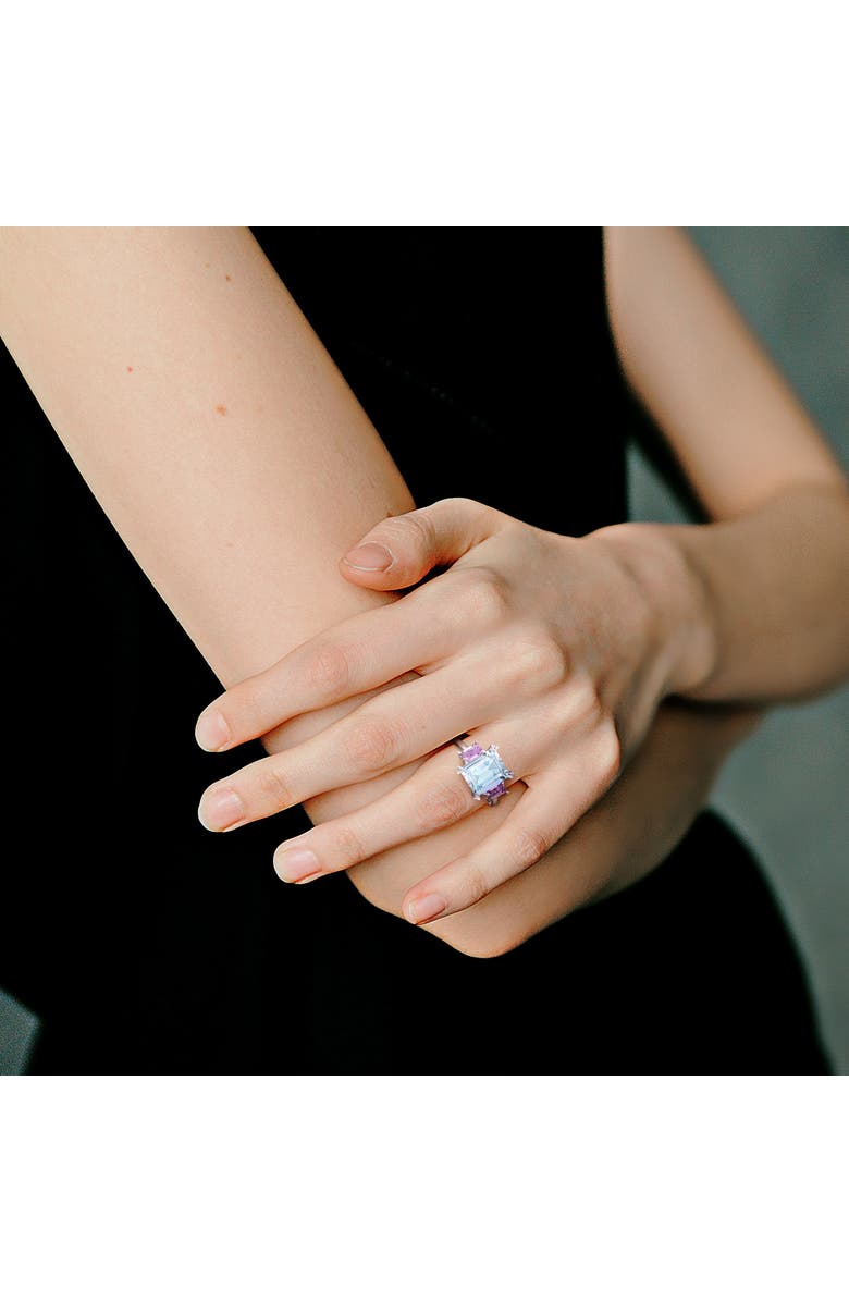 Julianna B. Aquamarine & Rose de France 3-Stone Ring, Alternate, color, Ice Aquamarine
