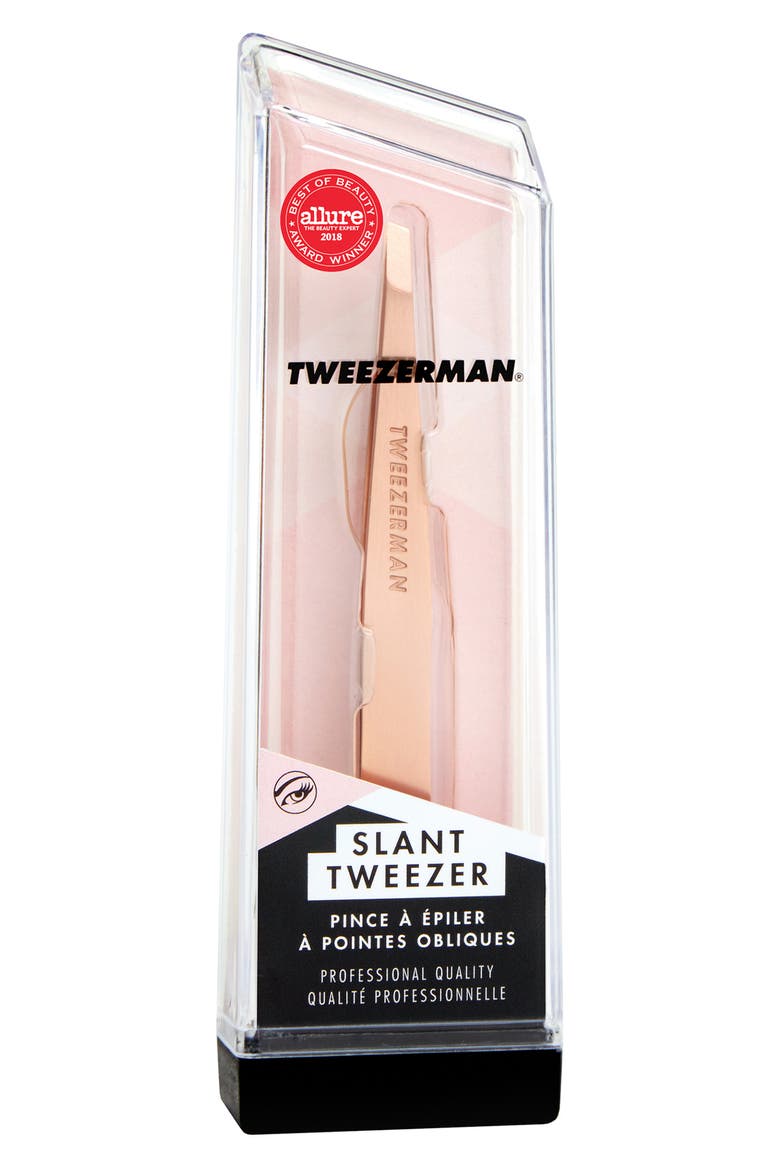 Rose Gold Slant Tweezer, Alternate, color, NO COLOR