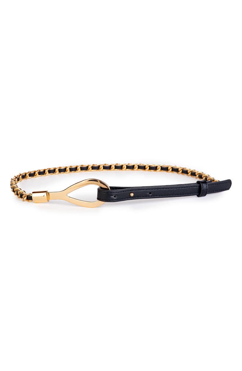Linea Pelle Laced Chain & Teardrop Ring Faux Leather Belt, Main, color,