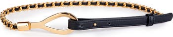 Laced Chain & Teardrop Ring Faux Leather Belt