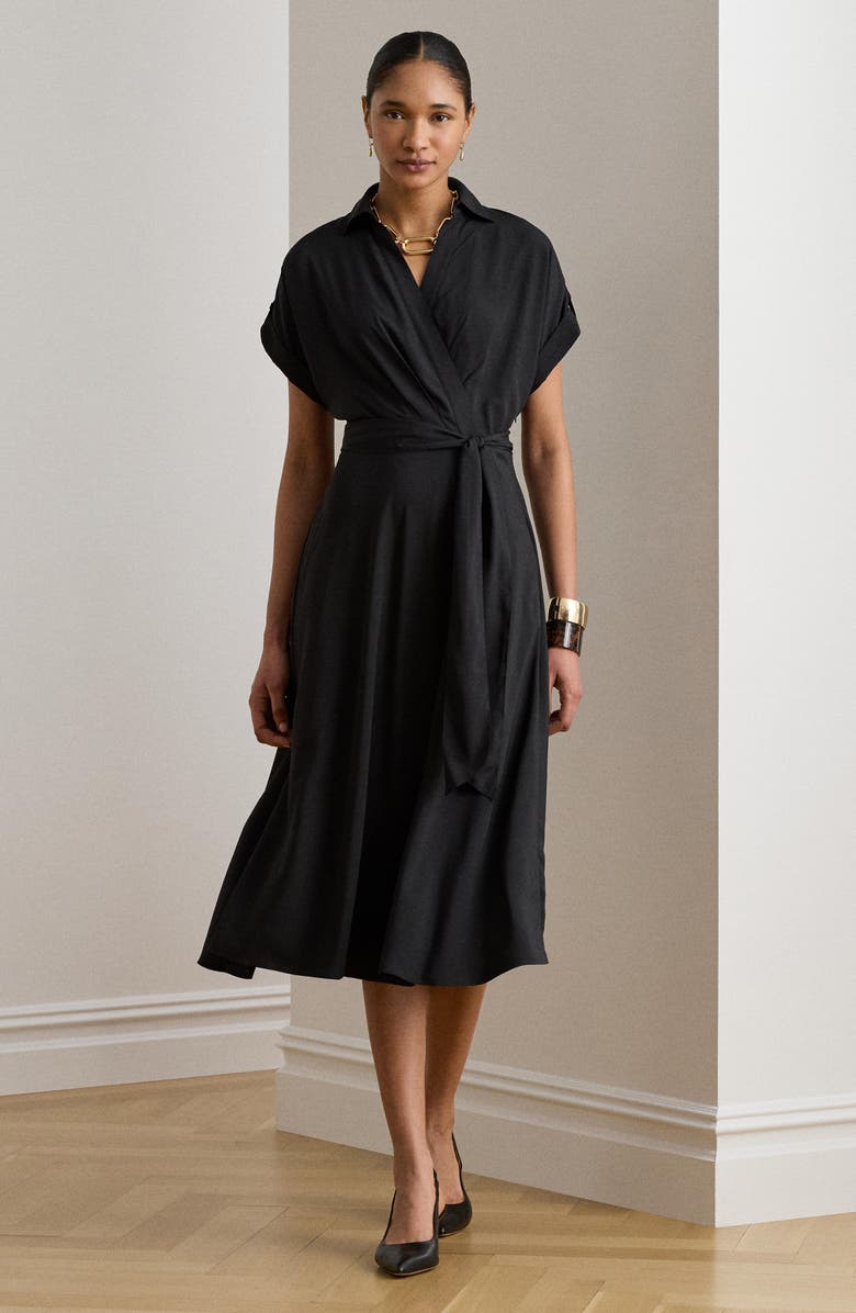 Lauren Ralph Lauren Fratillo Faux Wrap Shirtdress, Alternate, color, Black