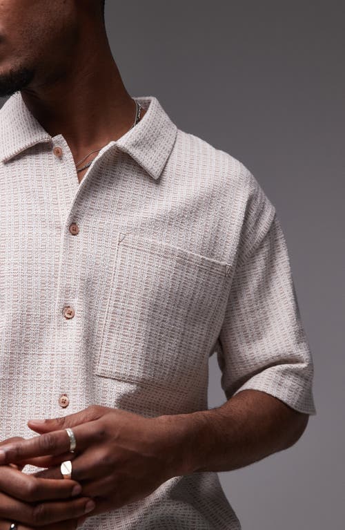 Topman Oversize Textured Stripe Short Sleeve Knit Cotton Button-up Shirt In Gray