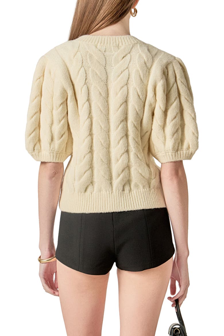 Bow Front Cable Stitch Cardigan, Alternate, color, CREAM