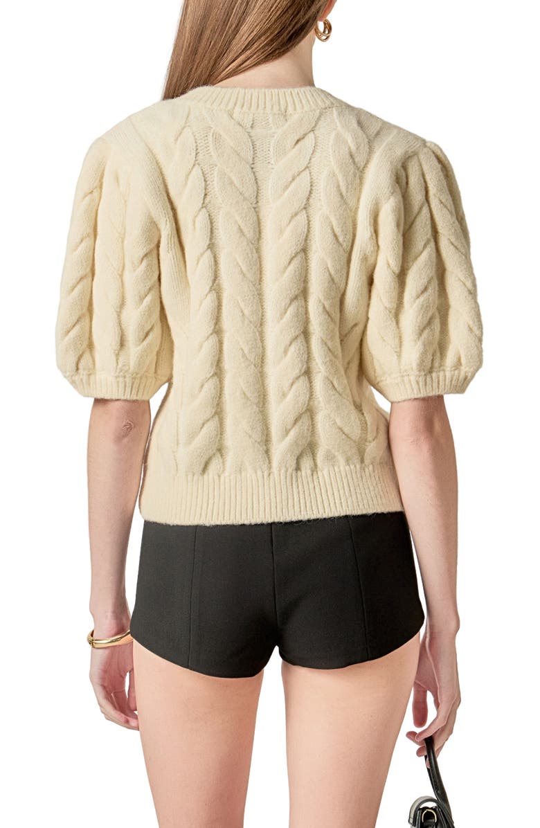 English Factory Bow Front Cable Stitch Cardigan, Alternate, color, Cream