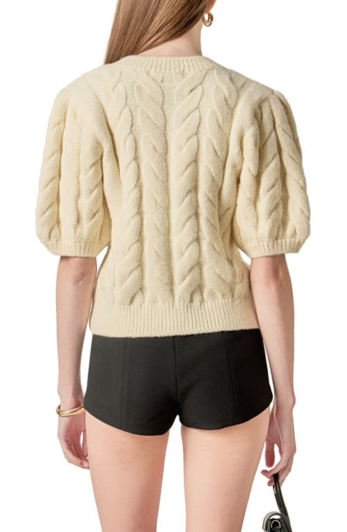 English Factory Bow Front Cable Stitch Cardigan In White