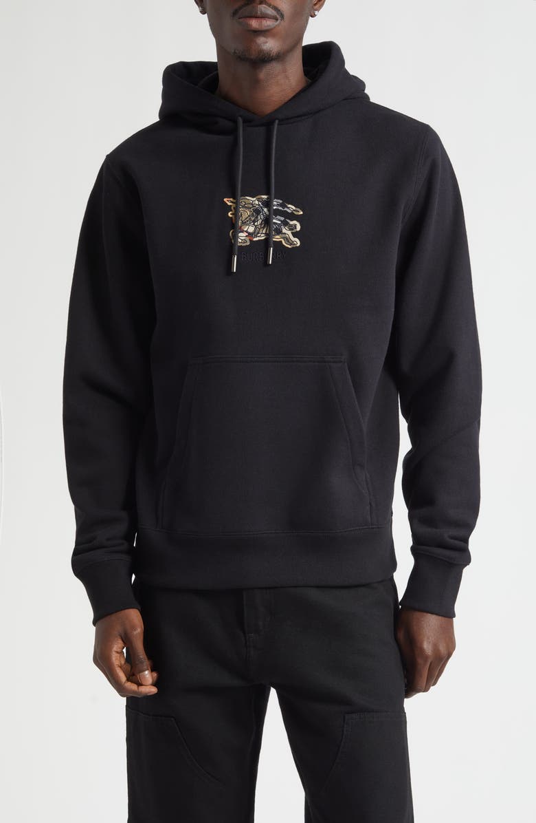 Burberry Simon EKD Appliqué Cotton Hoodie, Main, color, Black